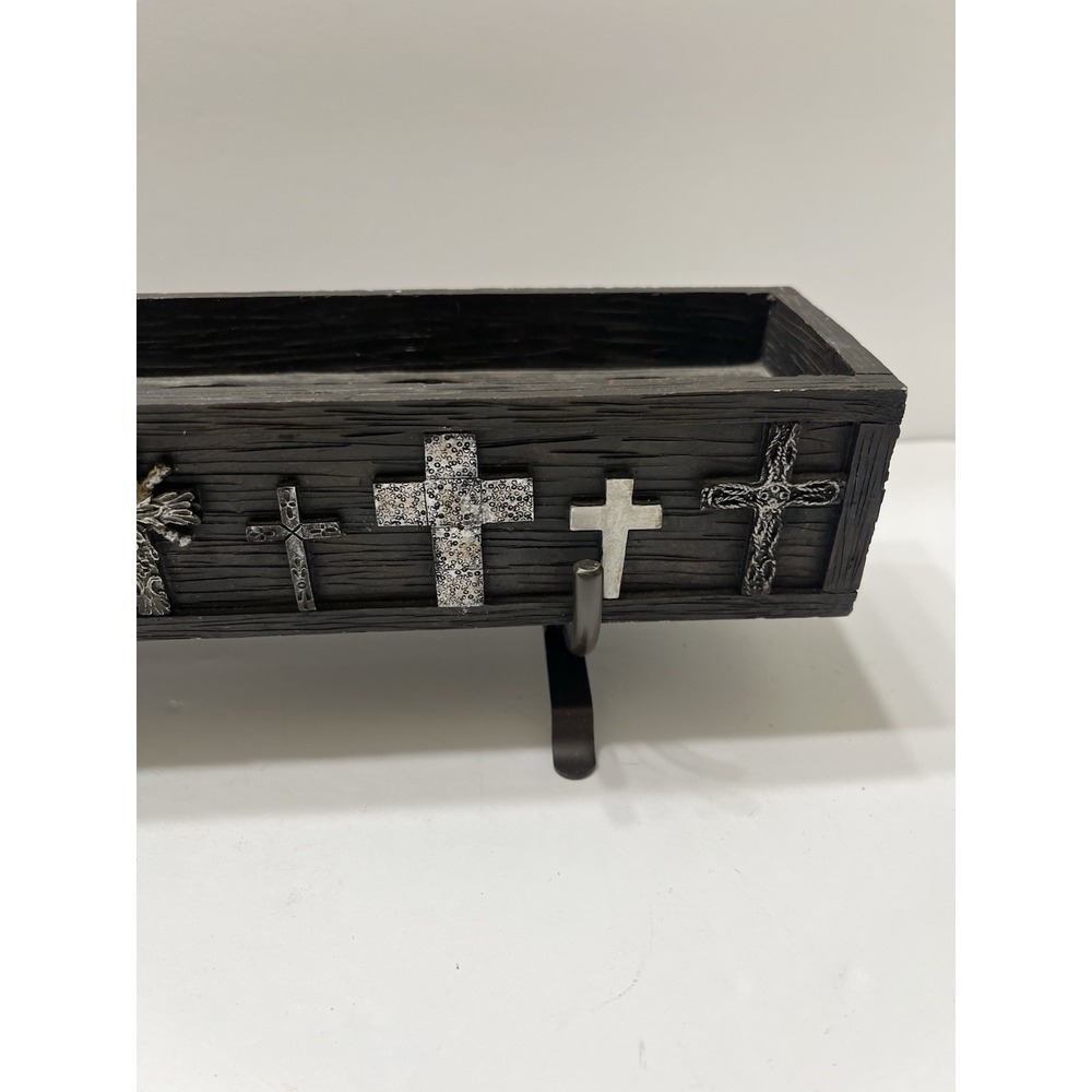 Home Interiors Cross Candle Holder Black Faux Wood Resin Crosses Metal Stand - Picture 4 of 13